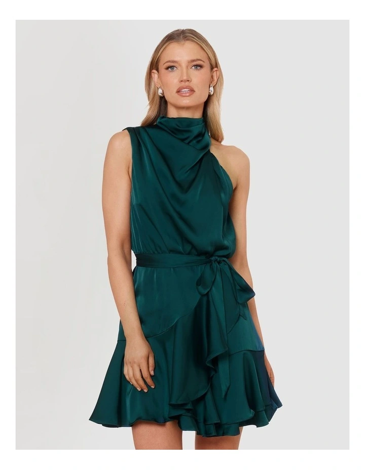Nadia Cowl Neck Mini Dress in Green image 5