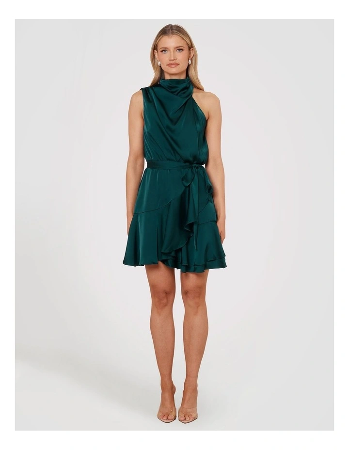Nadia Cowl Neck Mini Dress in Green image 6