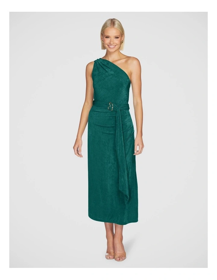 Kyle One Shoulder Midi Dress in Green image 1