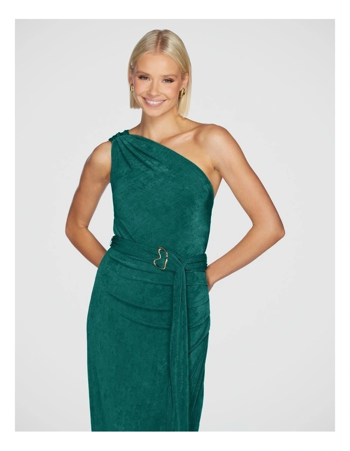 Kyle One Shoulder Midi Dress in Green image 4