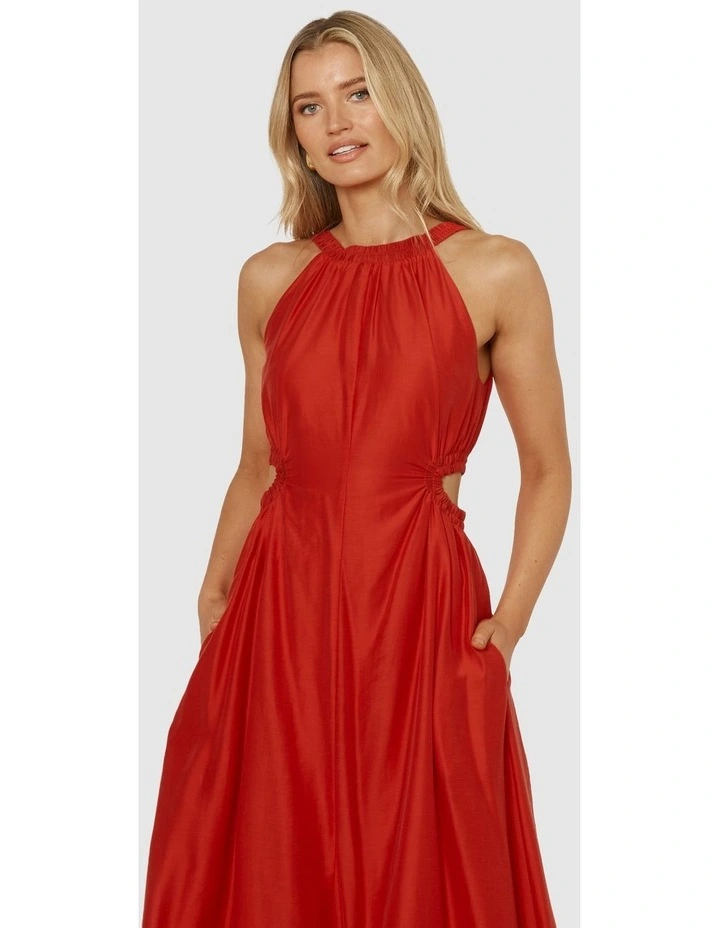 Romy Cut Out Midi Dress in Red image 5