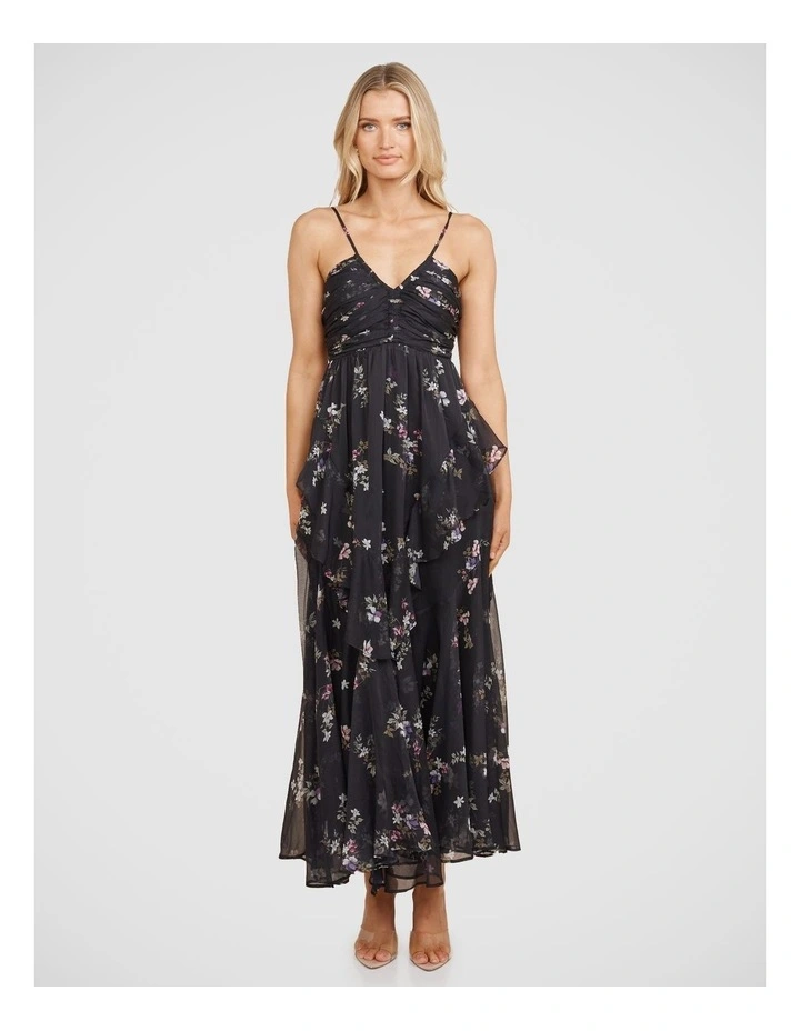 Mona Ruched Frill Dress in Black image 1