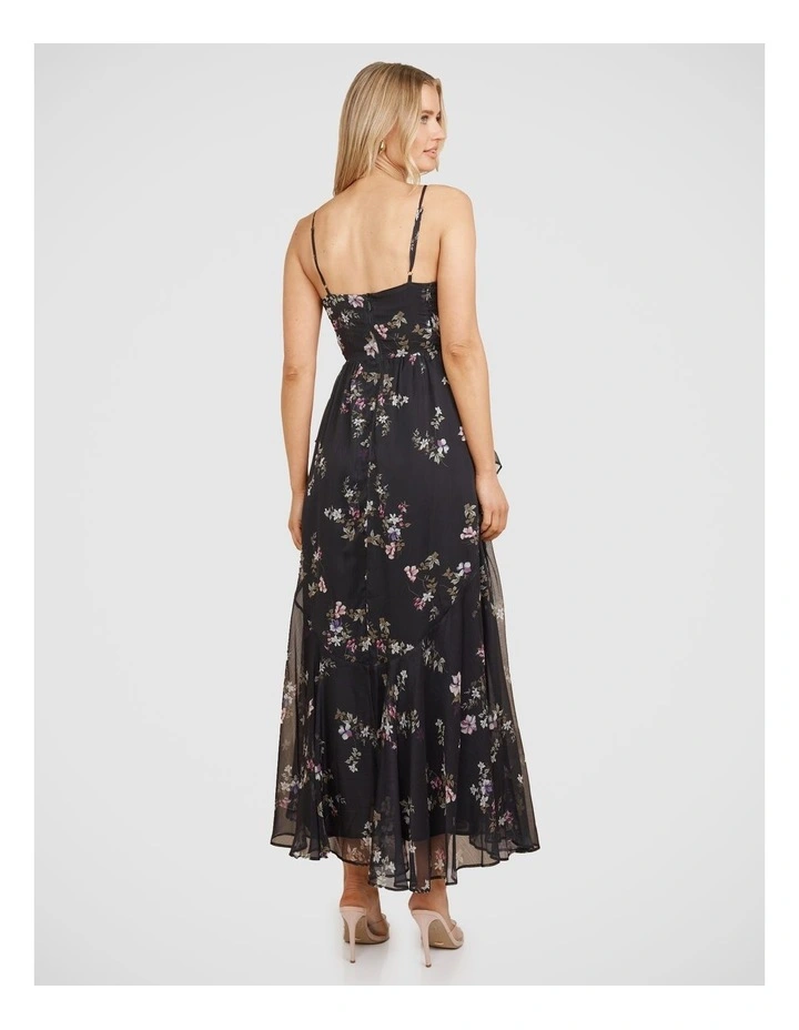 Mona Ruched Frill Dress in Black image 2