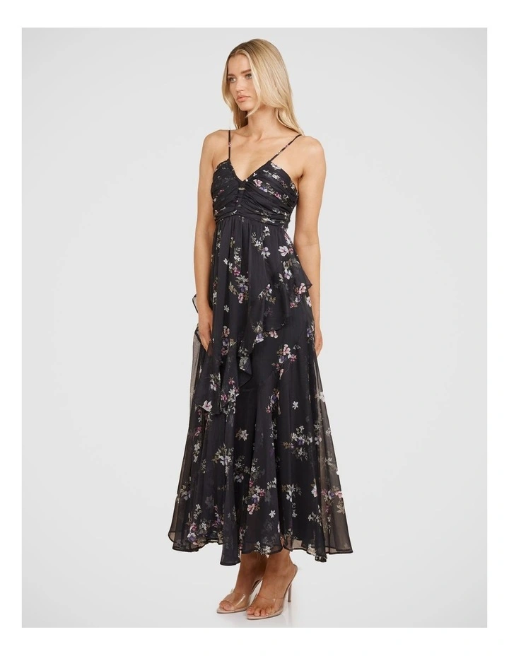 Mona Ruched Frill Dress in Black image 3