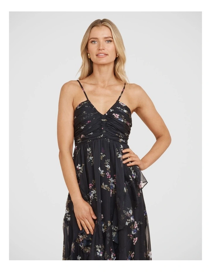 Mona Ruched Frill Dress in Black image 4