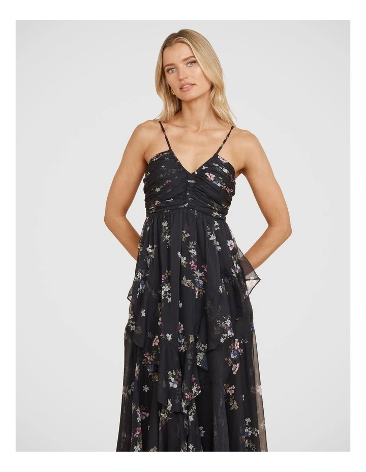Mona Ruched Frill Dress in Black image 5