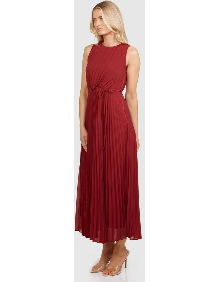 Garcelle Pleated Midi Dress in Burgundy image 3
