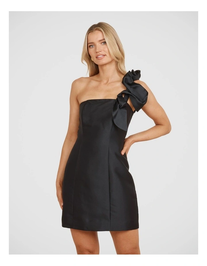 Elise One Shoulder Mini Dress in Black image 4