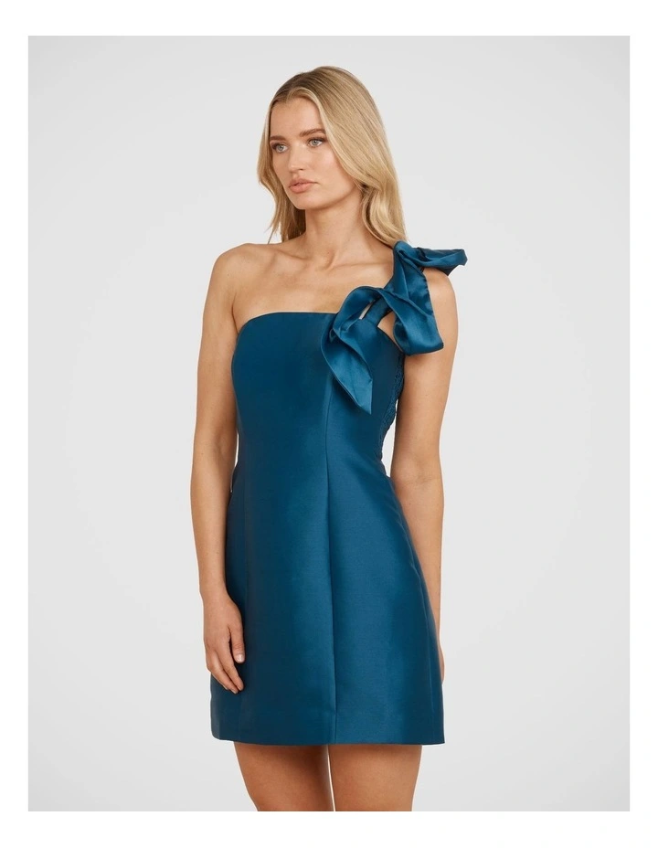 Elise One Shoulder Mini Dress in Blue image 3