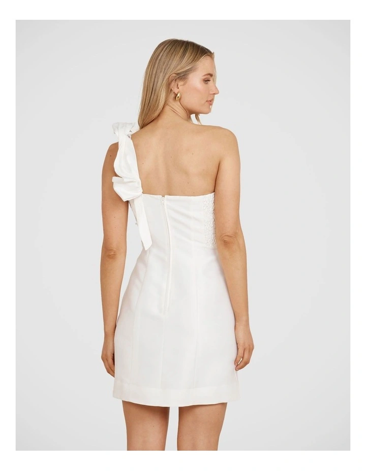 Elise One Shoulder Mini Dress in White image 2