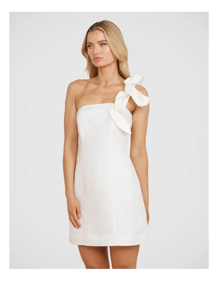 Elise One Shoulder Mini Dress in White image 3