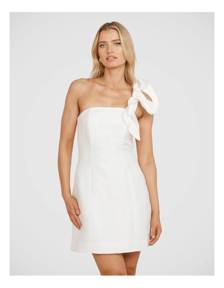 Elise One Shoulder Mini Dress in White image 4