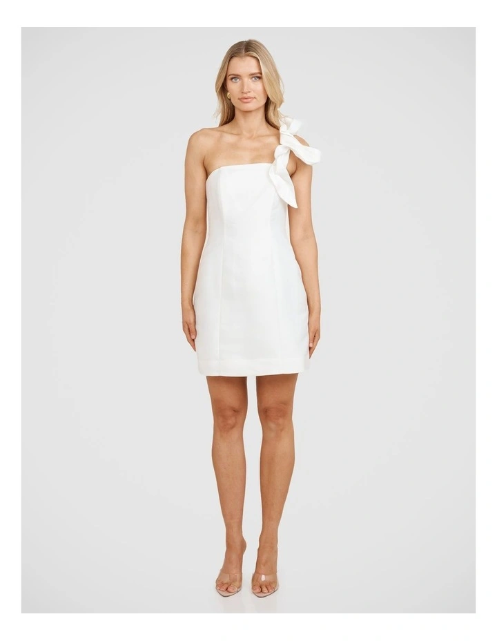 Elise One Shoulder Mini Dress in White image 5