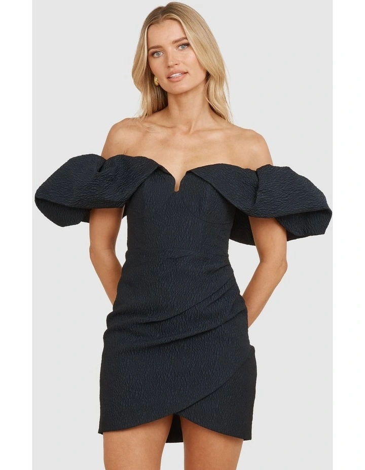 Harper Off Shoulder Mini Dress in Dark Navy image 5