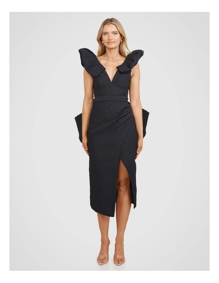 Kim Puff Shoulder Midi Dress in Dark Navy image 1