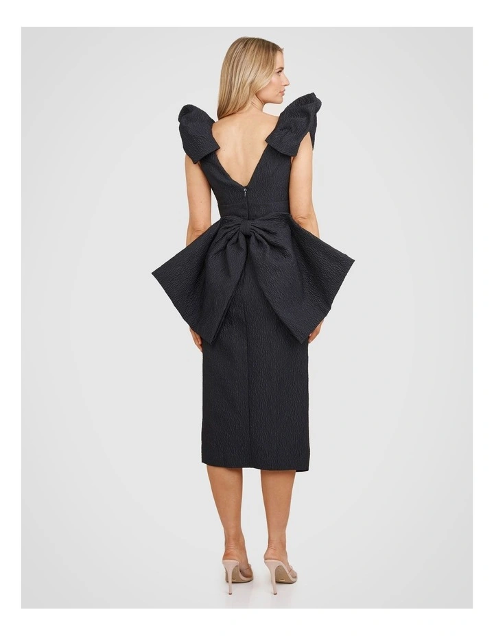 Kim Puff Shoulder Midi Dress in Dark Navy image 2