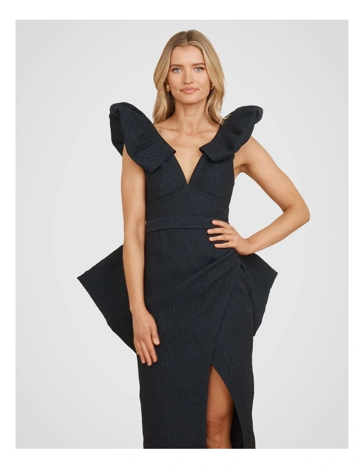 Kim Puff Shoulder Midi Dress in Dark Navy image 4