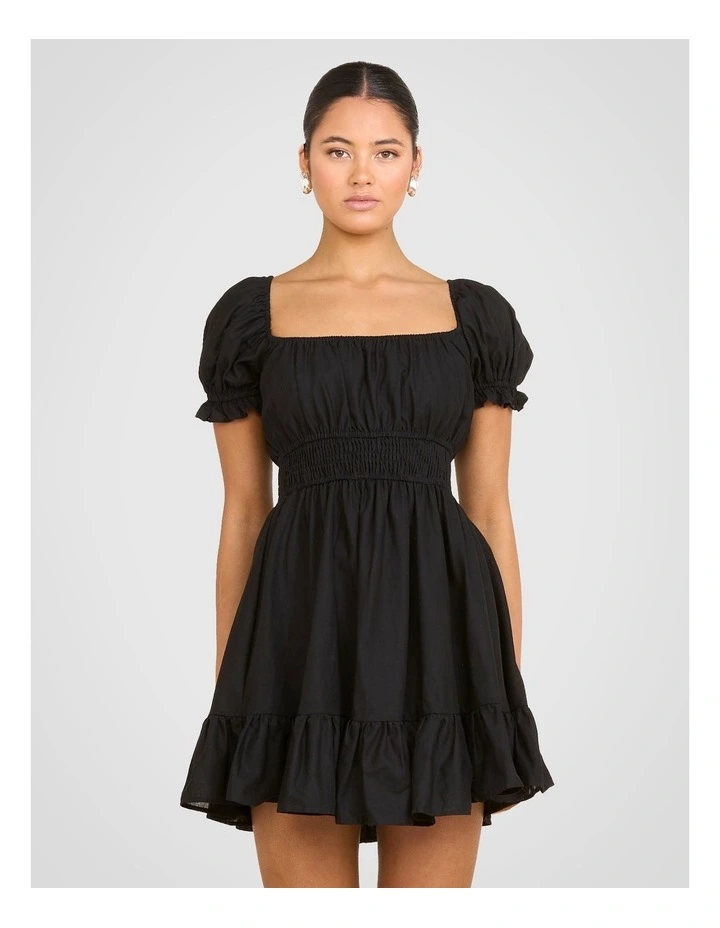 Elery Puff Sleeve Mini Dress in Black image 1
