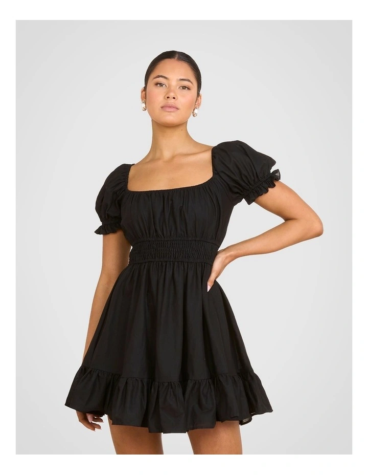 Elery Puff Sleeve Mini Dress in Black image 4