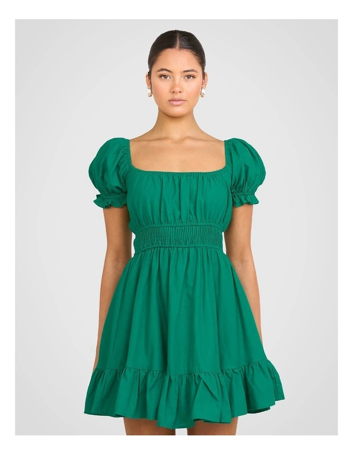 Elery Puff Sleeve Mini Dress in Green image 1