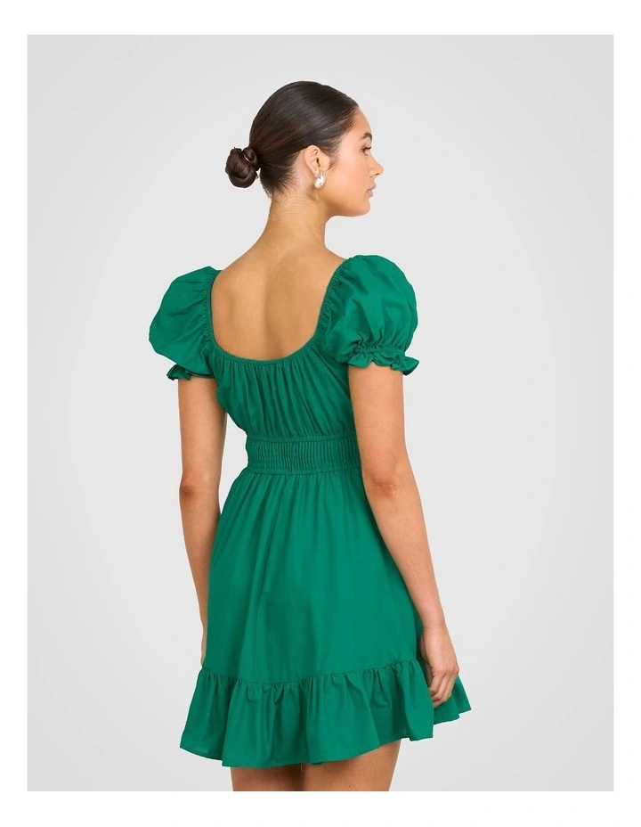 Elery Puff Sleeve Mini Dress in Green image 2