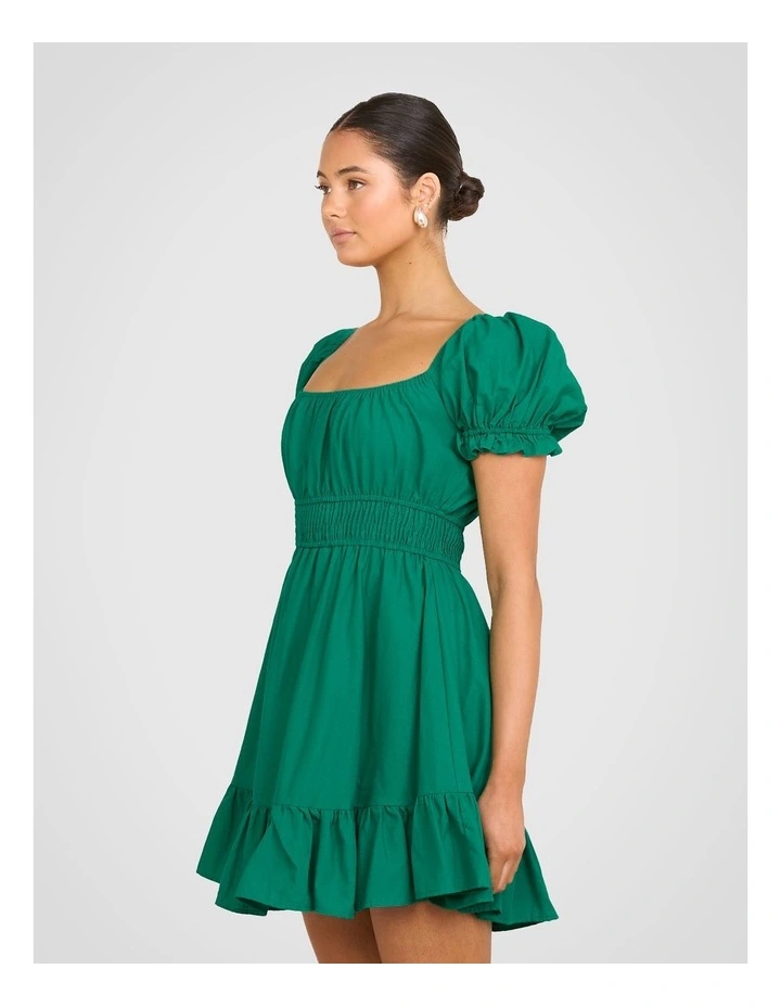 Elery Puff Sleeve Mini Dress in Green image 3
