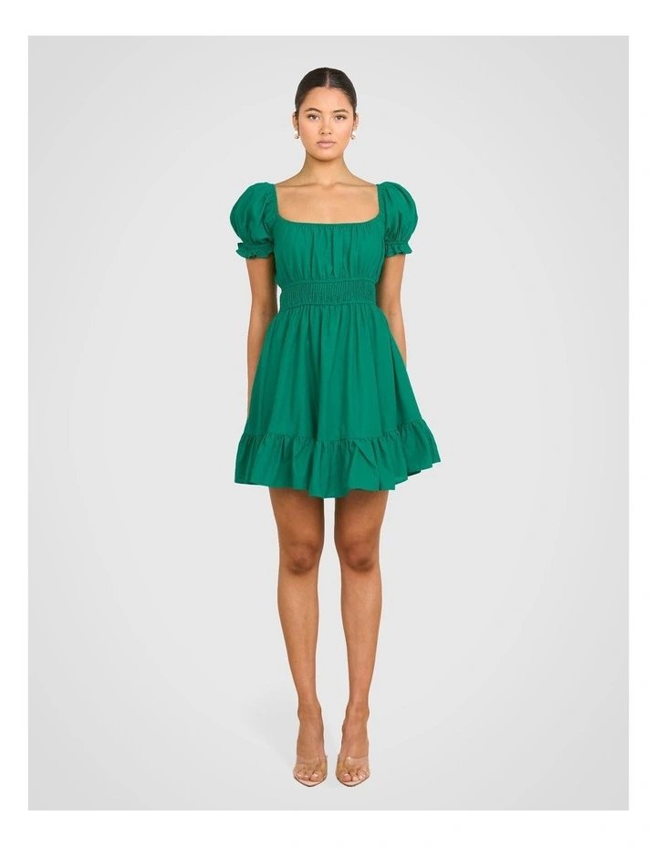 Elery Puff Sleeve Mini Dress in Green image 4