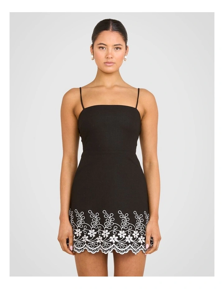 Fifi Embroidered Mini Dress in Black image 1
