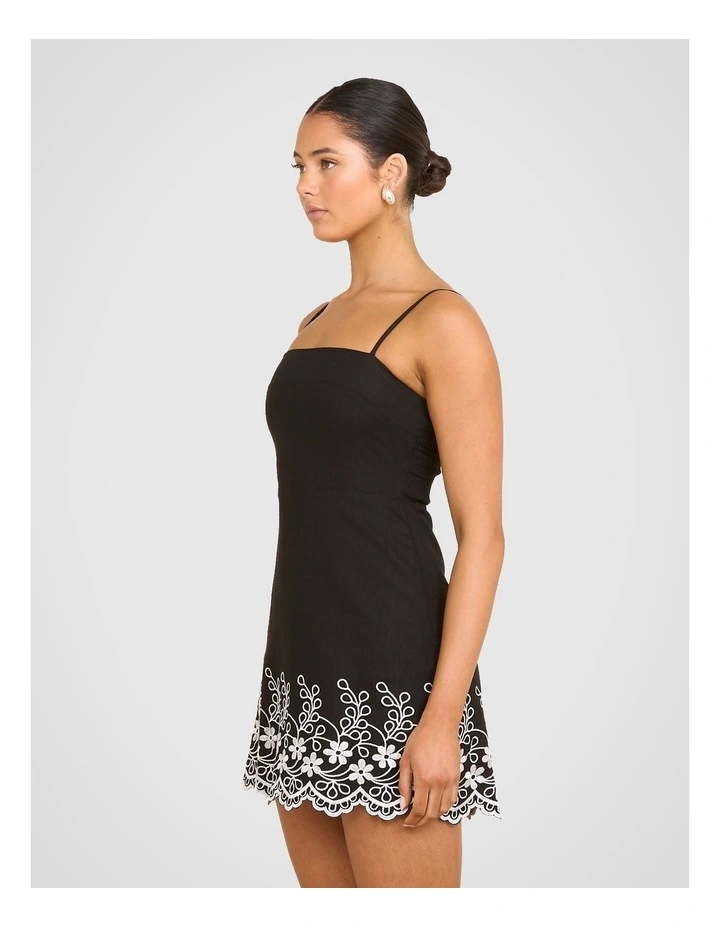 Fifi Embroidered Mini Dress in Black image 3