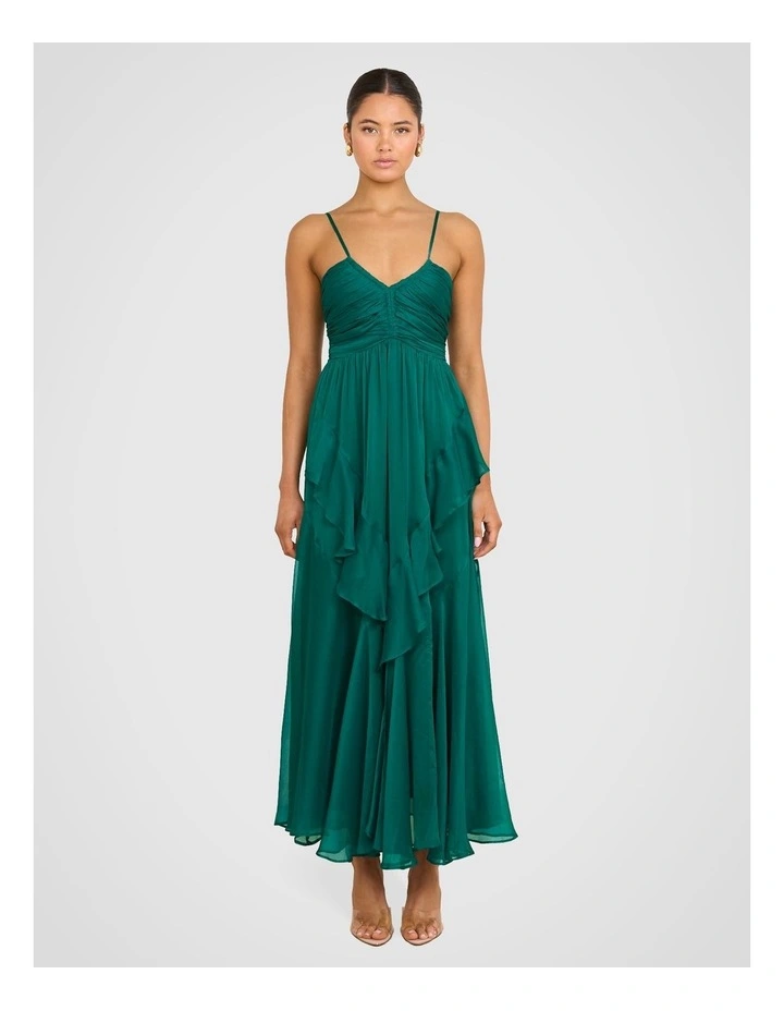 Janita Ruched Frill Dress in Teal image 1
