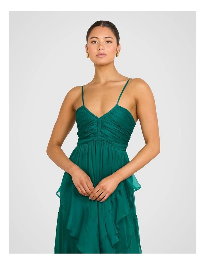 Janita Ruched Frill Dress in Teal image 4