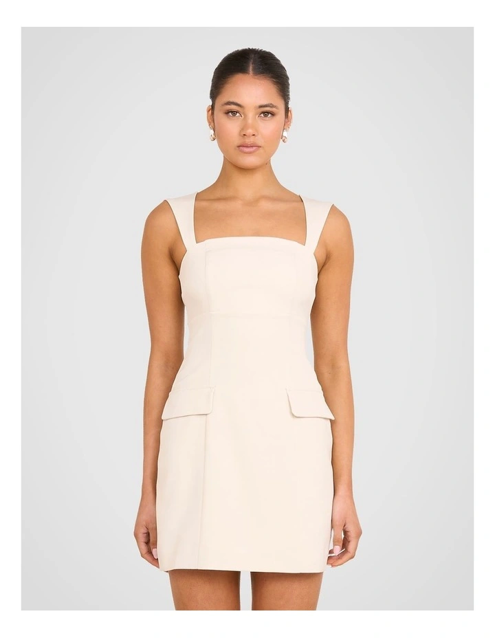 Enola Square Neck Mini Dress in Stone image 1