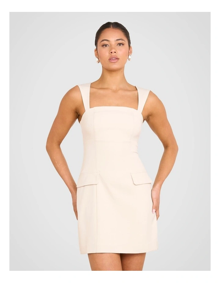 Enola Square Neck Mini Dress in Stone image 4