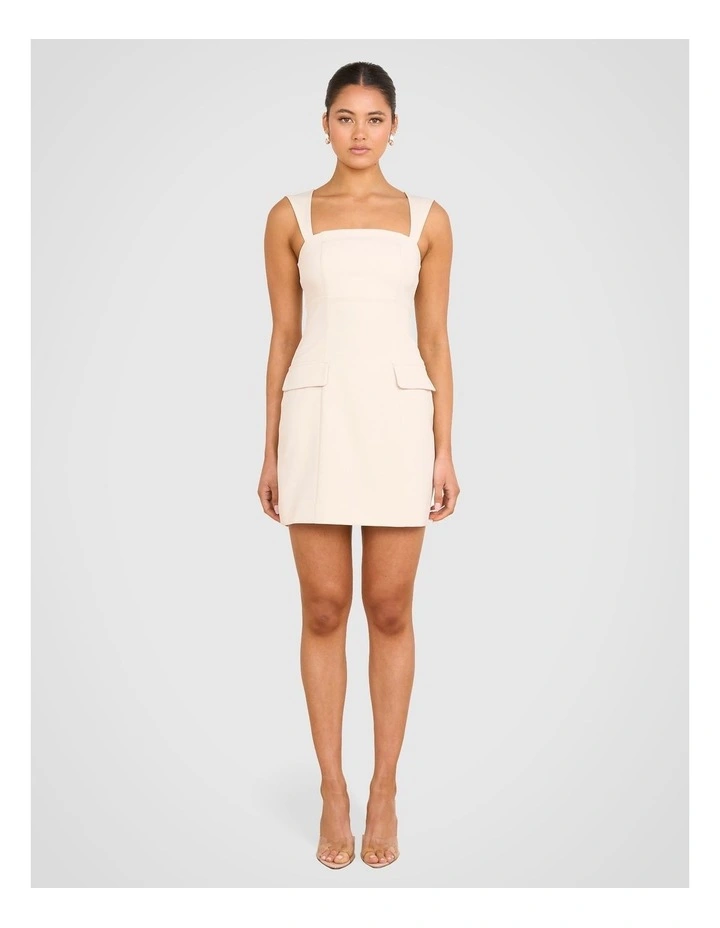 Enola Square Neck Mini Dress in Stone image 5
