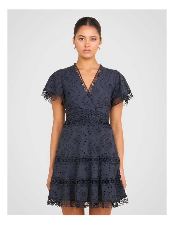 Winnie Wrap Front Mini Dress in Navy image 1