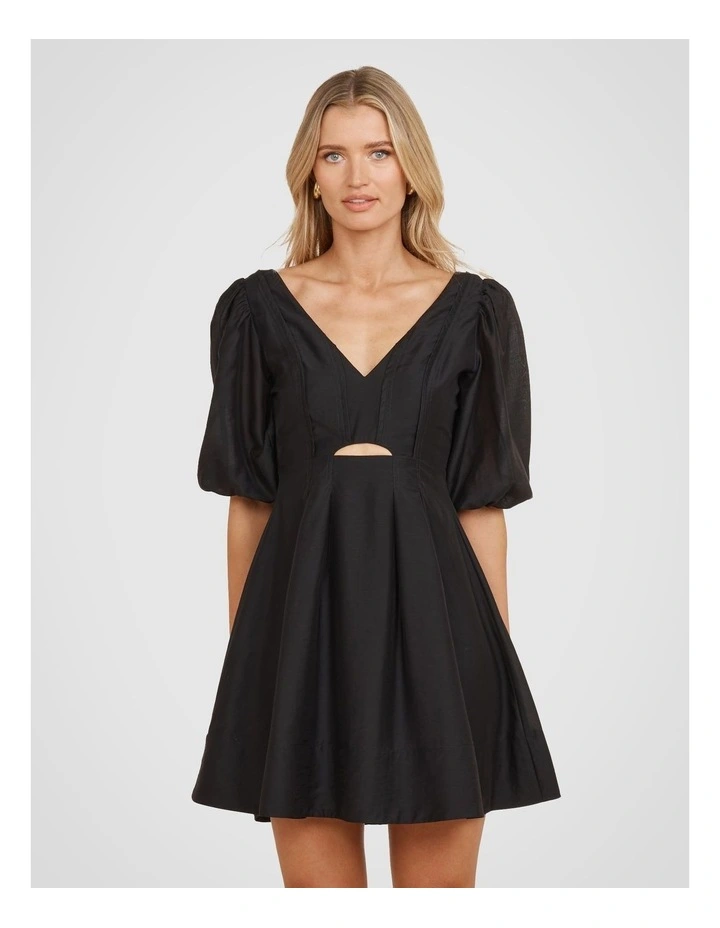Aurora Puff Sleeve Mini Dress in Black image 1
