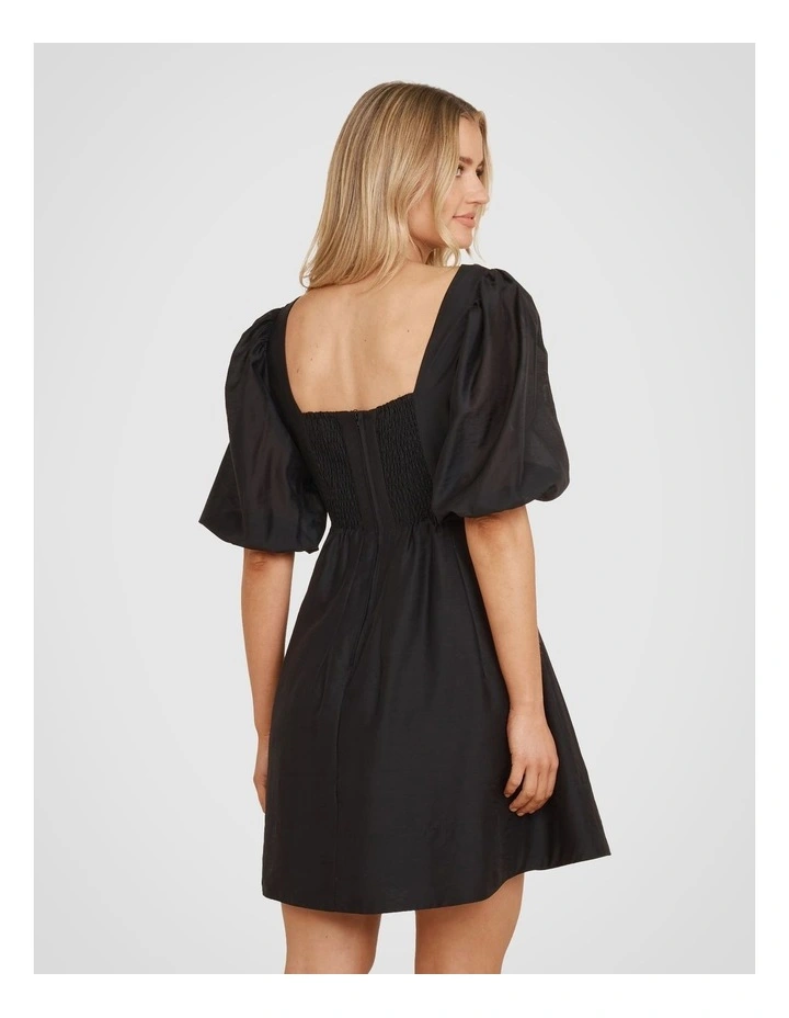 Aurora Puff Sleeve Mini Dress in Black image 2