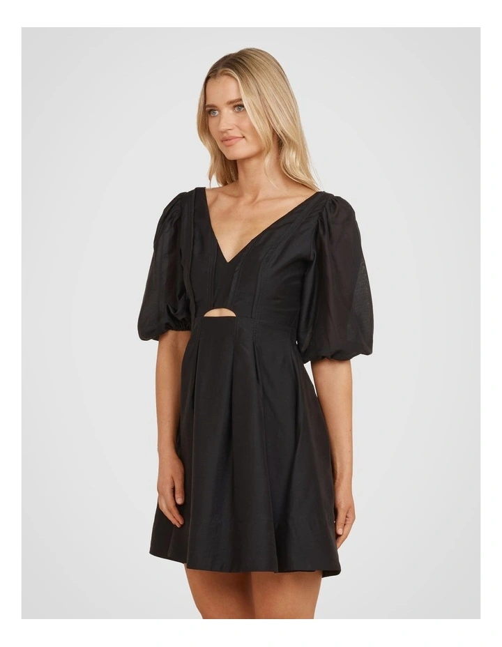 Aurora Puff Sleeve Mini Dress in Black image 3