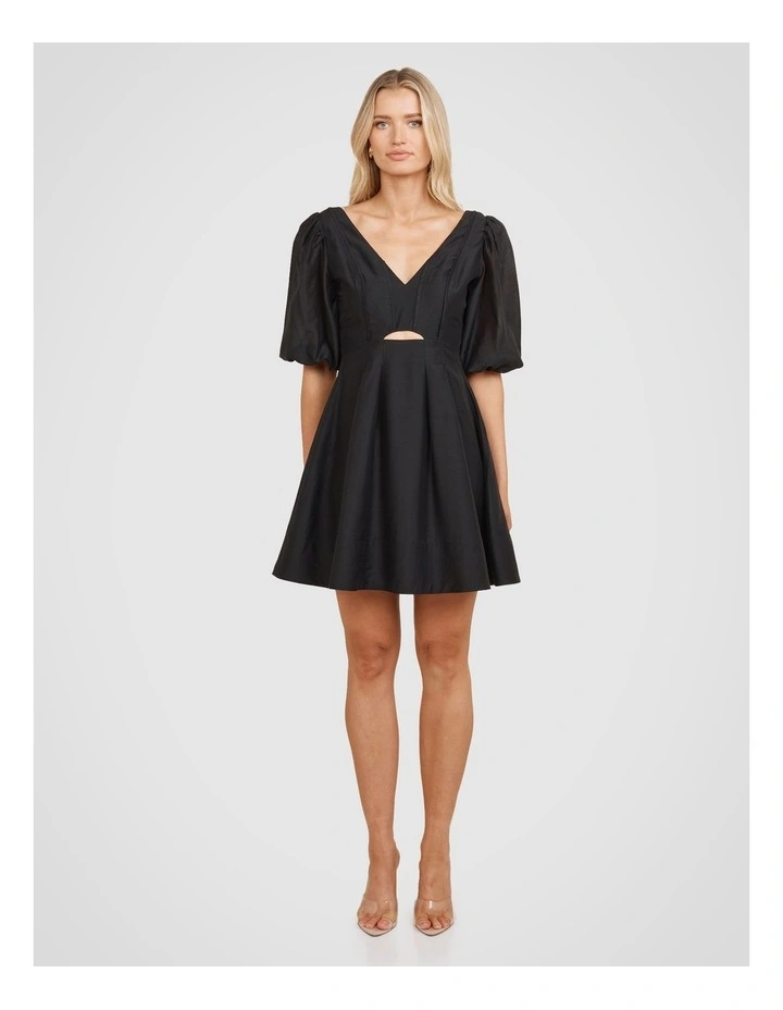 Aurora Puff Sleeve Mini Dress in Black image 4