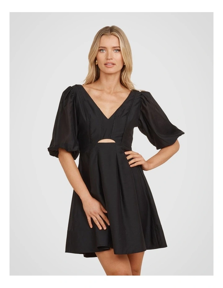 Aurora Puff Sleeve Mini Dress in Black image 5