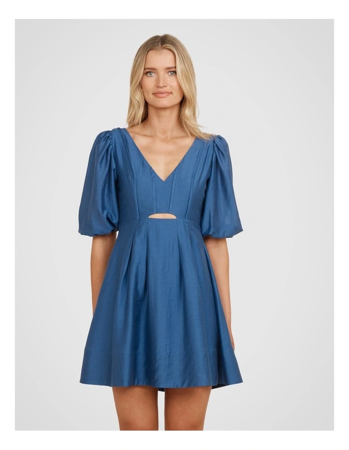 Aurora Puff Sleeve Mini Dress in Blue image 1