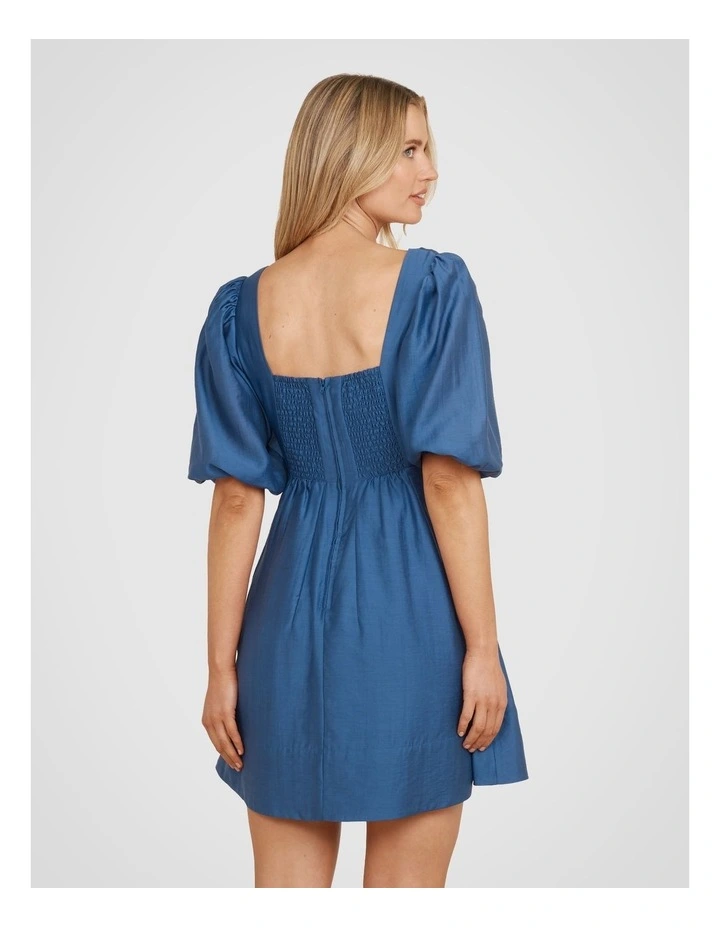 Aurora Puff Sleeve Mini Dress in Blue image 2
