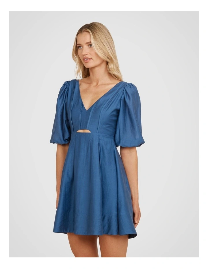 Aurora Puff Sleeve Mini Dress in Blue image 3