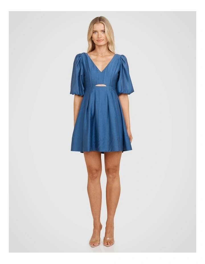 Aurora Puff Sleeve Mini Dress in Blue image 4