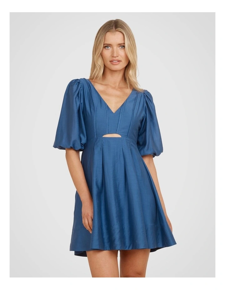 Aurora Puff Sleeve Mini Dress in Blue image 5
