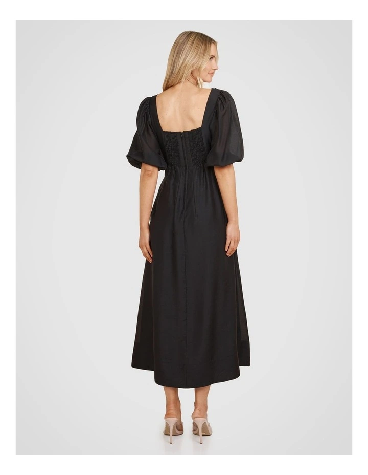 Clio Puff Sleeve Midi Dress in Black image 2