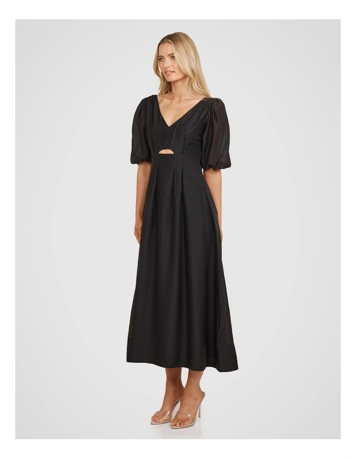 Clio Puff Sleeve Midi Dress in Black image 3