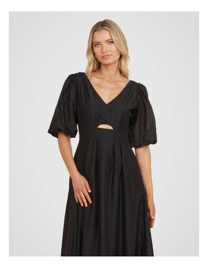 Clio Puff Sleeve Midi Dress in Black image 4