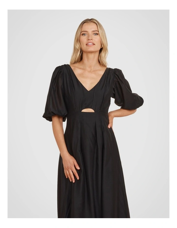 Clio Puff Sleeve Midi Dress in Black image 5
