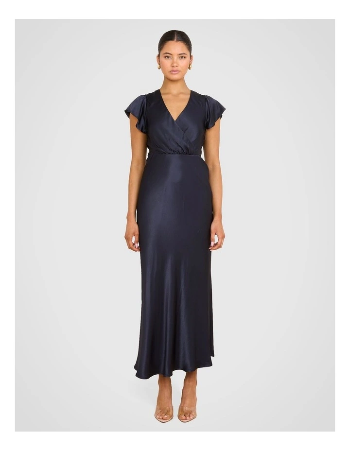 Tahlia Wrap Front Satin Gown in Navy image 1